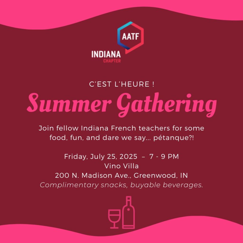 Summer Gathering on Friday, July 25 from 7-9 PM at Vino Villa. Located at 200 N. Madison Avenue in Greenwood, Indiana. Complimentary snacks. Beverages available for purchase.